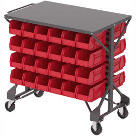 Akro-Mills Shelf-Top Bin Cart, (12) 16-1/2 x14-3/4 x7" Red Bins, 38-1/2 x24x36-1/2"