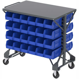Akro-Mills Shelf-Top Bin Cart, (12) 16-1/2 x14-3/4 x7" Blue Bins, 38-1/2 x24x36-1/2"