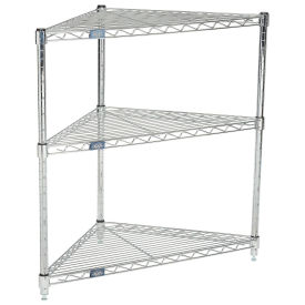 Global Industrial (3) Shelf Corner Media Stand, Chrome, 32 x 24