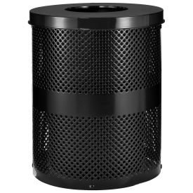 Thermoplastic Coated Perforated Receptacle w/Flat Lid, 32 Gallon, Black