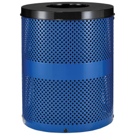 Thermoplastic Coated Perforated Receptacle w/Flat Lid, 32 Gallon, Blue