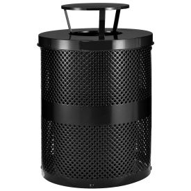 Thermoplastic Coated Perforated Receptacle w/Rain Bonnet Lid, 36 Gallon, Black
