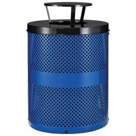 Thermoplastic Coated Perforated Receptacle w/Rain Bonnet Lid, 32 Gallon, Blue