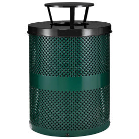 Thermoplastic Coated Perforated Receptacle w/Rain Bonnet Lid, 32 Gallon, Green