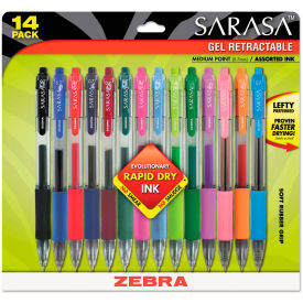 Zebra Sarasa Retractable Gel Pen, Assorted Ink, Medium, 14/Pack