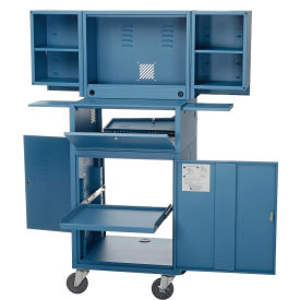 Assembled Mobile Fold-Out Computer Security Cabinet, Blue, 24-1/2"W x 22-1/2"D x 61-1/2"H