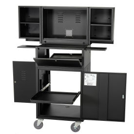 Fold Out Computer Security Cabinet, Mobile, Metal, Black, Assembled