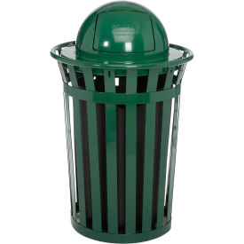 36 Gallon Outdoor Metal Slatted Trash Receptacle with Dome Lid, Green