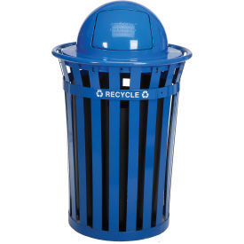 36 Gallon Outdoor Steel Recycling Receptacle with Dome Lid, Blue