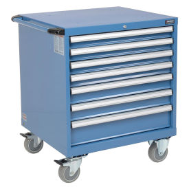 7 Drawer Mobile Modular Drawer Cabinet w/Lock, 30"Wx27"Dx36-7/10"H, Blue