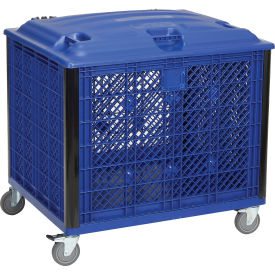 Vented Wall Bulk Container with Lid and Casters, 39-1/4"L x 31-1/2"W x 29"H, Blue