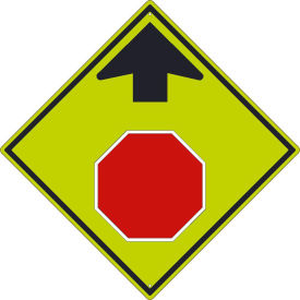 NMC Traffic Sign, Stop Ahead With Arrow (Graphic), 30" X 30", Yellow, TM609DG