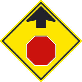NMC Traffic Sign, Stop Ahead With Arrow (Graphic), 24" x 24", Yellow, TM609K