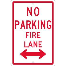 NMC Traffic Sign, No Parking Fire Lane Double Arrow, 18" X 12", White, TM620H