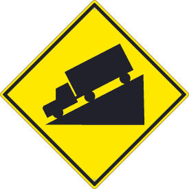 NMC Traffic Sign, Steep Decline Sign, 30" X 30", Yellow, TM256K