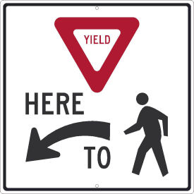 NMC Traffic Sign, (Yield) Here (Arrow) To (Pedestrian), 24" x 24", White, TM519J