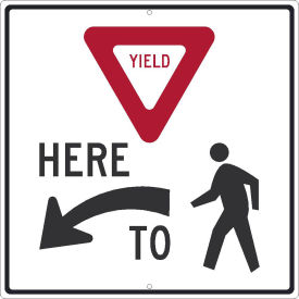 NMC Traffic Sign, (Yield) Here (Arrow) To (Pedestrian), 24" x 24", White, TM519K