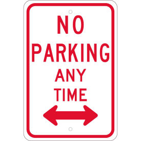 NMC Traffic Sign, No Parking Any Time With Double Arrow, 18" X 12", White, TM016K