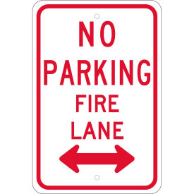NMC Traffic Sign, No Parking Fire Lane Double Arrow, 18" X 12", White, TM620J