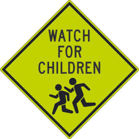 NMC Traffic Sign, Watch For Children (Graphic) Sign, 30" X 30", Yellow, TM184DG
