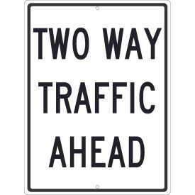 NMC Traffic Sign, Two Way Traffic Ahead Sign, 24" x 18", White, TM517J