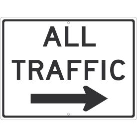 NMC Traffic Sign, All Traffic With Arrow Sign, 24" x 18", White, TM536K