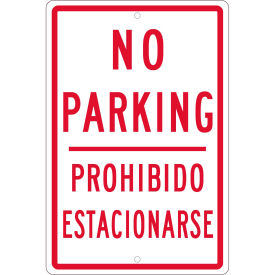 NMC Traffic Sign, No Parking Bi-Lingual, 18" X 12", White, TM98H