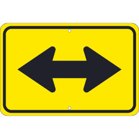 NMC Traffic Sign, Large Arrow Two Directions Sign, 12" X 18", Yellow, TM255K