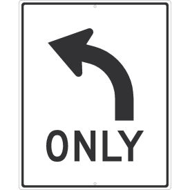 NMC Traffic Sign, Left Turn Only Arrow Sign, 30" X 24", White, TM521K