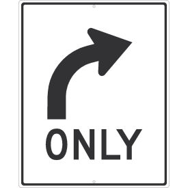 NMC Traffic Sign, Right Turn Only Arrow Sign, 30" X 24", White, TM522J