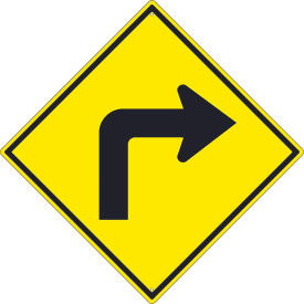 NMC Traffic Sign, Right Turn Arrow Graphic Sign, 30" X 30", Yellow, TM240K