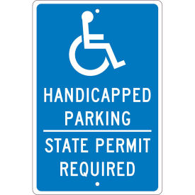 NMC Traffic Sign, Handicapped Parking Permit Required, 18" X 12", Blue, TMS337H