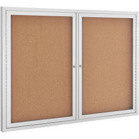 Global Industrial Enclosed Bulletin Board - Cork - Aluminum Frame - 48" x 36" - 2 Door