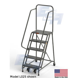 EGA L007 Steel Industrial Rolling Ladder 5-Step, 16" Wide Perforated, Gray, 450 lb. Capacity