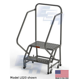 EGA L020 Steel Industrial Rolling Ladder 2-Step, 24" Wide Perforated, Gray, 450 lb. Capacity