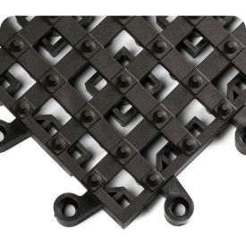 Wearwell ErgoDeck w/Integrated No-Slip Open Cleats, Black, 18 x 18 x 7/8, 10/Pk