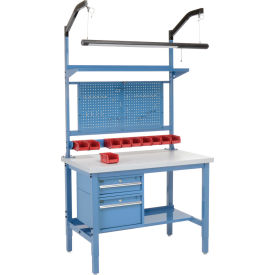 48"W x 36"D Workbench, 1-5/8" Thick Plastic Laminate Square Edge Complete Bench, Blue
