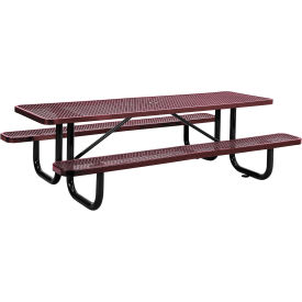 8' Rectangular Expanded Metal Picnic Table, 96"L x 62"W, Red