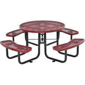 Global Industrial 46" Round Expanded Metal Picnic Table, Red