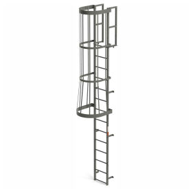 EGA FC14 Steel Fixed Cage Ladder, 14 Step, Gray