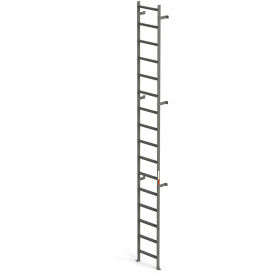 EGA VMS16 Steel Vertical Wall Mount Ladder W/O Rail Extensions, 16 Step, Gray