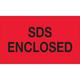 3"x5" SDS Enclosed Labels, Fluorescent Red/Black, 500 Per Roll