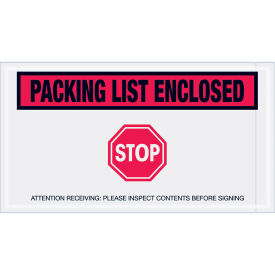Panel Face Envelopes, "Packing List Enclosed", Red, 5-1/2 x 10", 1000/Case, PL492