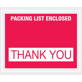 Full Face Envelopes, "Packing List Enclosed, Thank You", Red, 4-1/2 x 5-1/2", 1000/Case, PL480