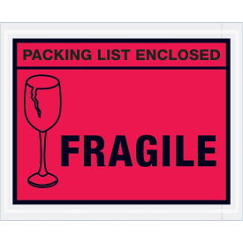 Full Face Envelopes, "Packing List Enclosed, Fragile", Red, 4-1/2 x 5-1/2", 1000/Case, PL493