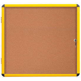 MasterVision Industrial Enclosed Cork Bulletin Board- Yellow Aluminum Frame- 37.01" x 50.71"- 1 Door