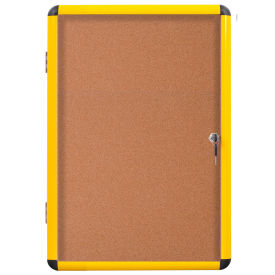 MasterVision Industrial Enclosed Cork Bulletin Board- Yellow Aluminum Frame- 28.35" x 38.62"- 1 Door