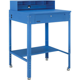Flat Top Shop Desk w Pigeonhole Compartments, 34-1/2"W x 30"D x 38 to 42-1/2"H, Blue