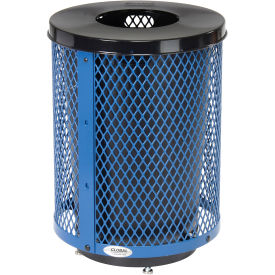 Outdoor Diamond Steel Trash Can With Flat Lid & Base, 36 Gallon, Blue