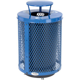 32 Gallon Deluxe Thermoplastic Mesh Recycling Receptacle, Rain Bonnet & Base Blue